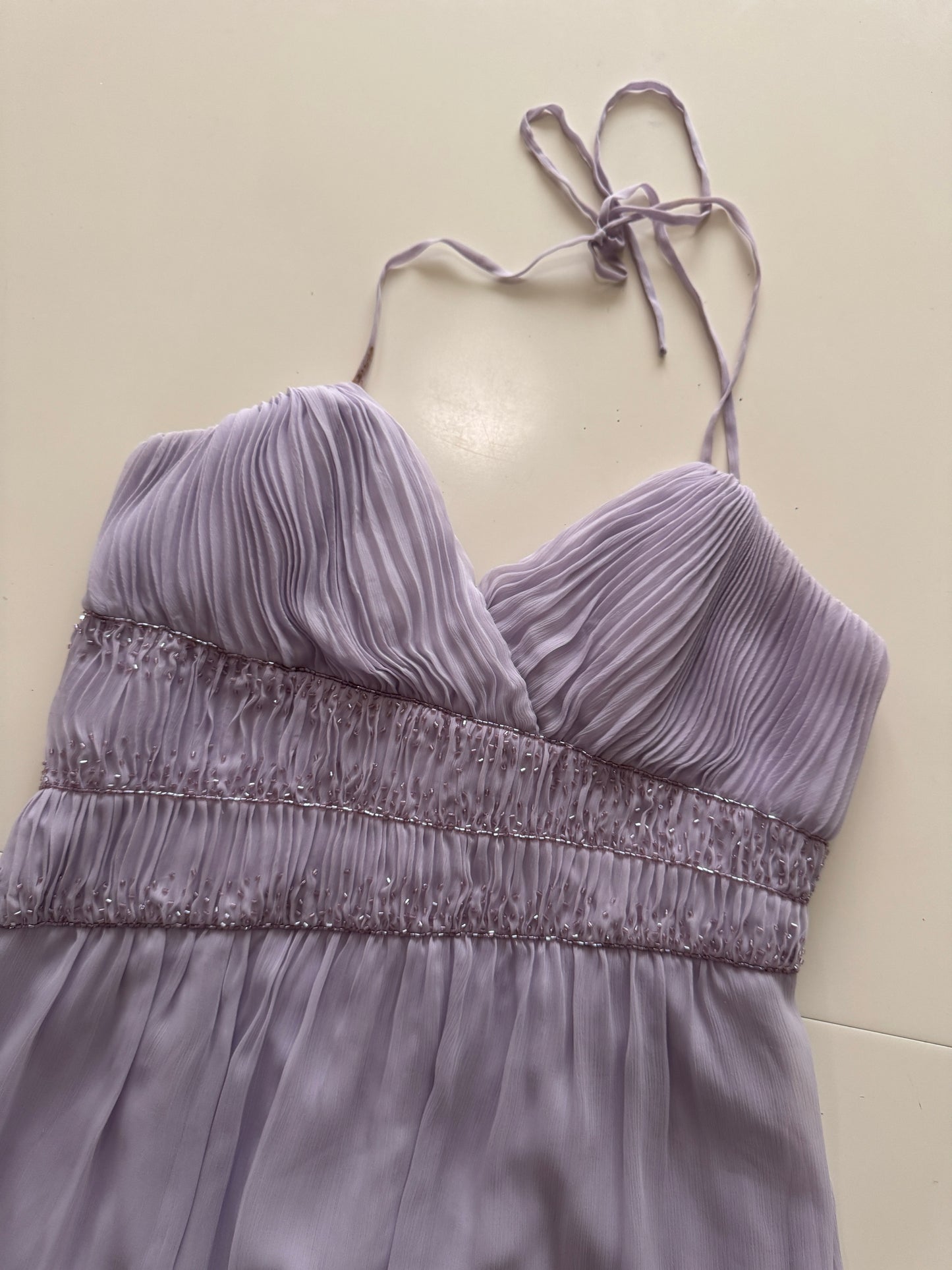 Vestido drapeado lila, Talla 8,L, Mujer