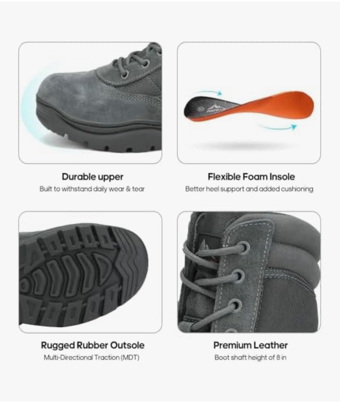 Botas de seguridad grises, Talla 8 Usa, 41 Eur, Hombre, Notri V8