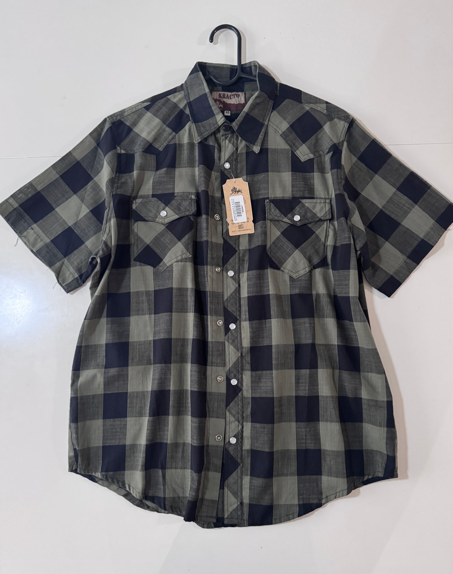 Camisa vaquera cuadros verdes, Talla 42,Xl, Hombre, Kracto