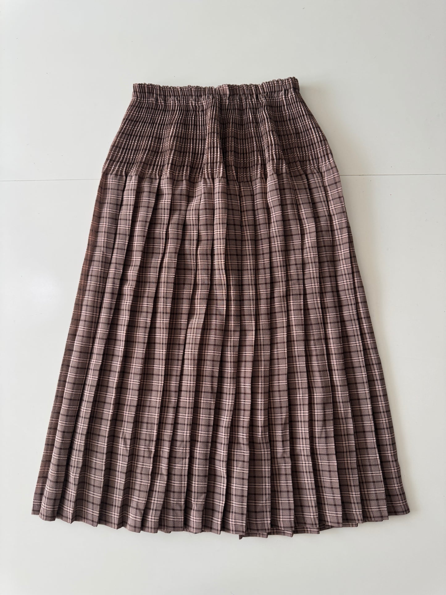 Falda tabloneada cafe, Talla S, Mujer