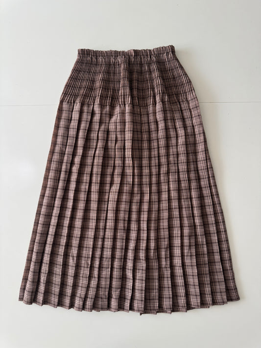 Falda tabloneada cafe, Talla S, Mujer
