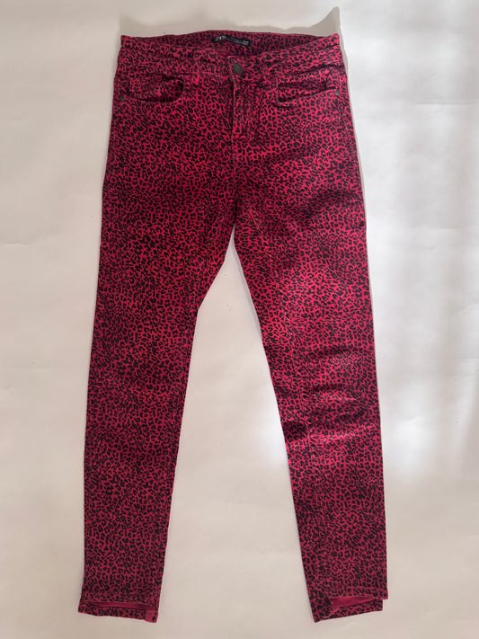 Pantalones rojos estampados, talla 26mx, Mujer, Zara