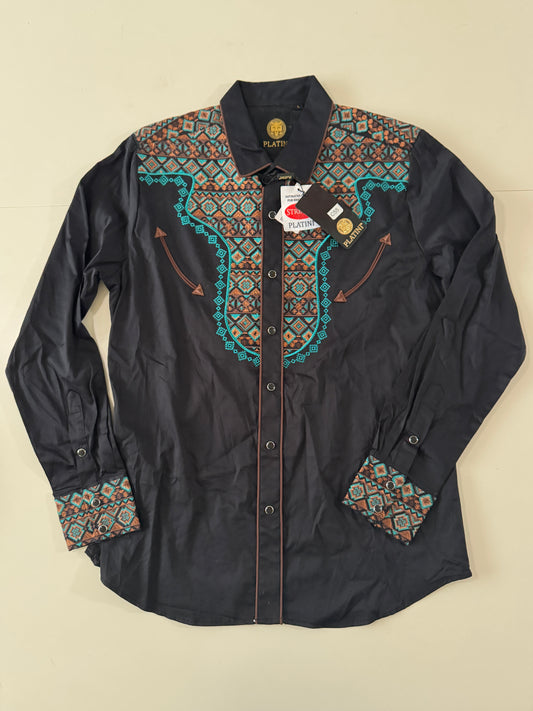 Camisa vaquera bordada negra, Talla L, Hombre, Platini