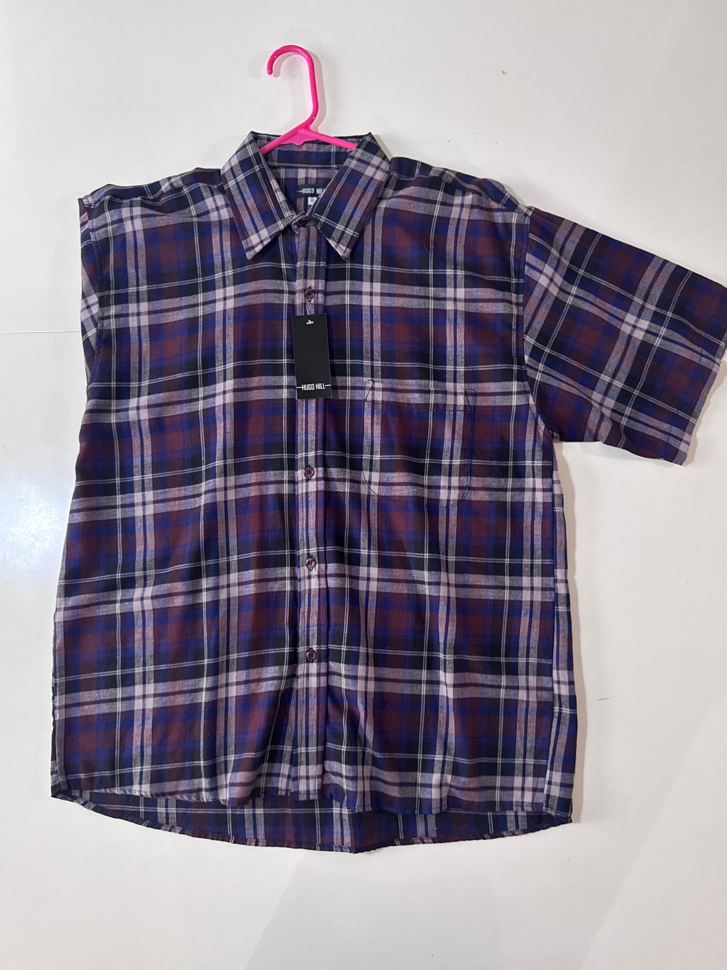 Camisa manga corta cuadros morados, Talla Xl, Hombre, Hugo Hill