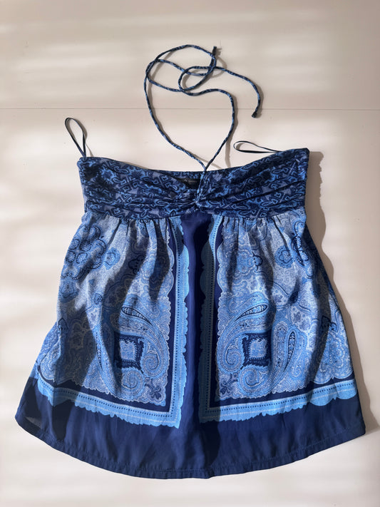 Top halter azul, Talla XS, Mujer, Mango