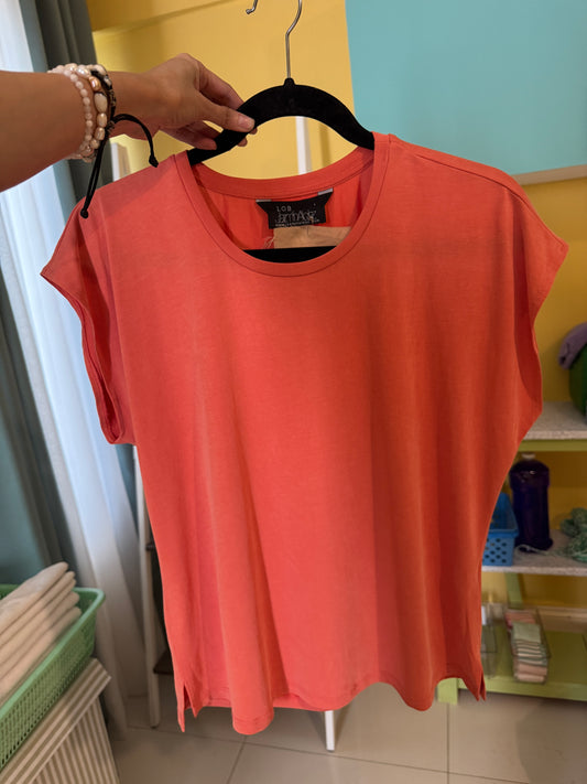 Playera naranja, efecto satinado, talla 1, S, Mujer