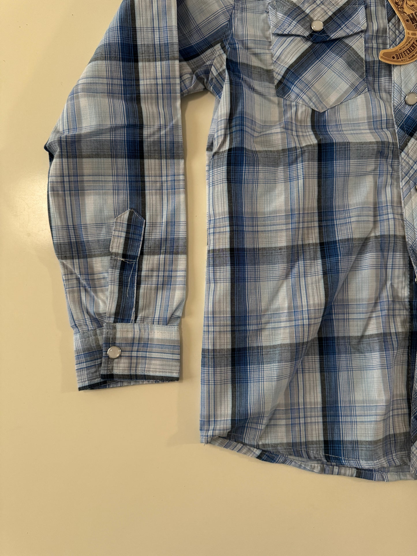Camisa vaquera de cuadros celeste, Talla 12 años, MC Shirt, Niño