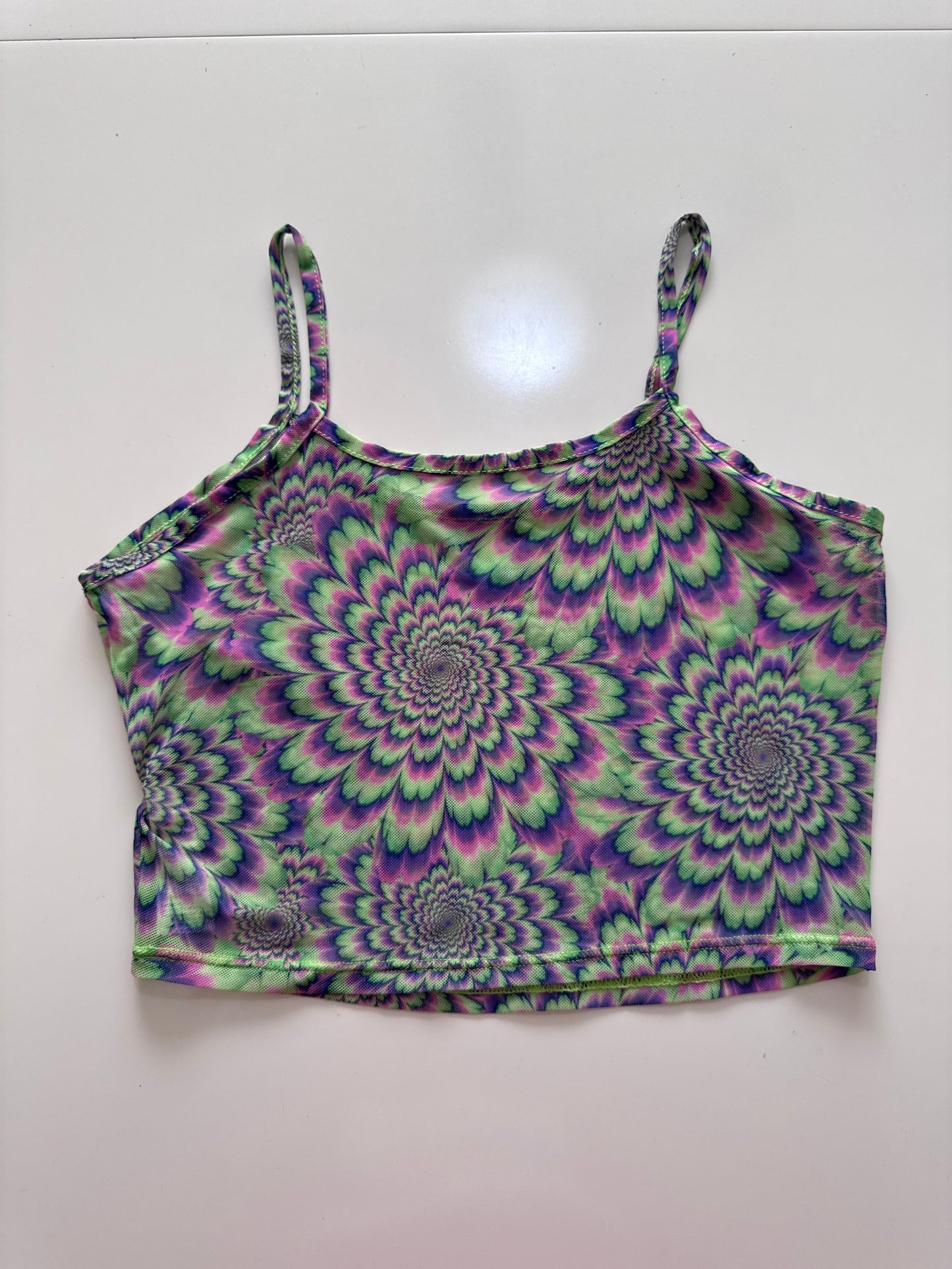 Crop top estampado psicodelico, Talla S, Mujer, Cuidado con el perro