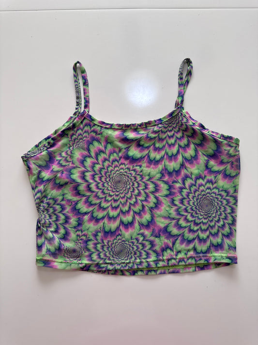 Crop top estampado psicodelico, Talla S, Mujer, Cuidado con el perro