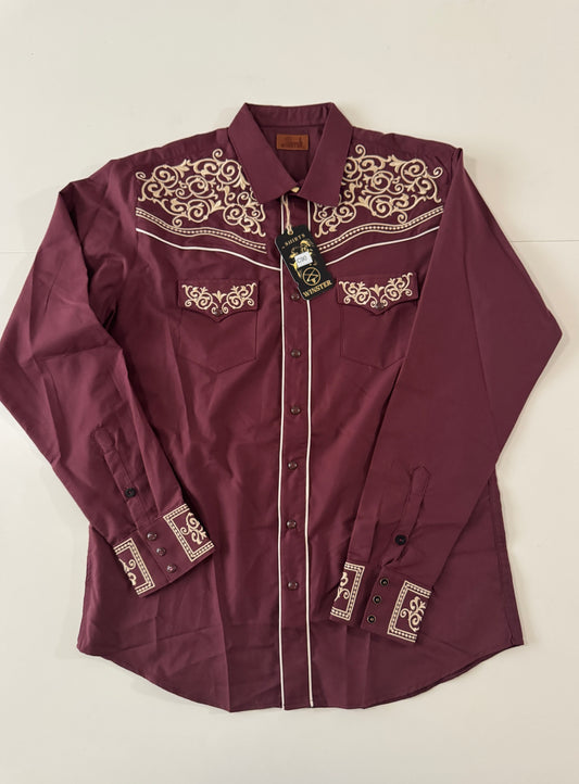 Camisa vaquera bordada color vino, Talla L, Winster, Hombre