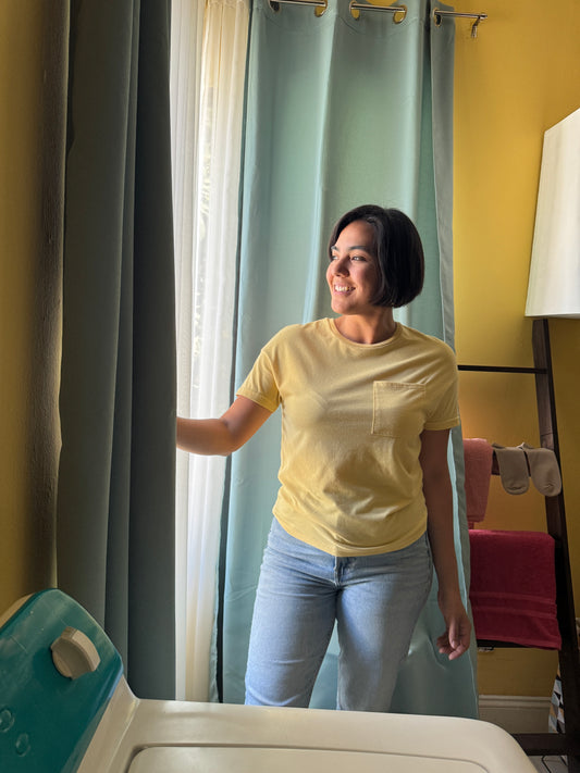 Playera amarilla clara, Talla S, Mujer, Cuidado con el perro