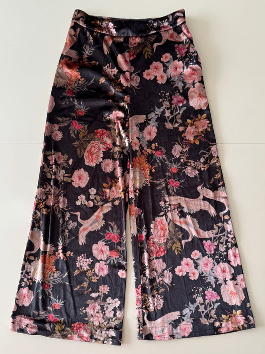Pantalones de flores de terciopelo, Talla M, Mujer, Zara