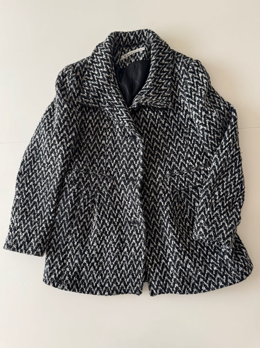 Abrigo de tweed negro con blanco, Talla 10, Mujer, Kenneth Cole
