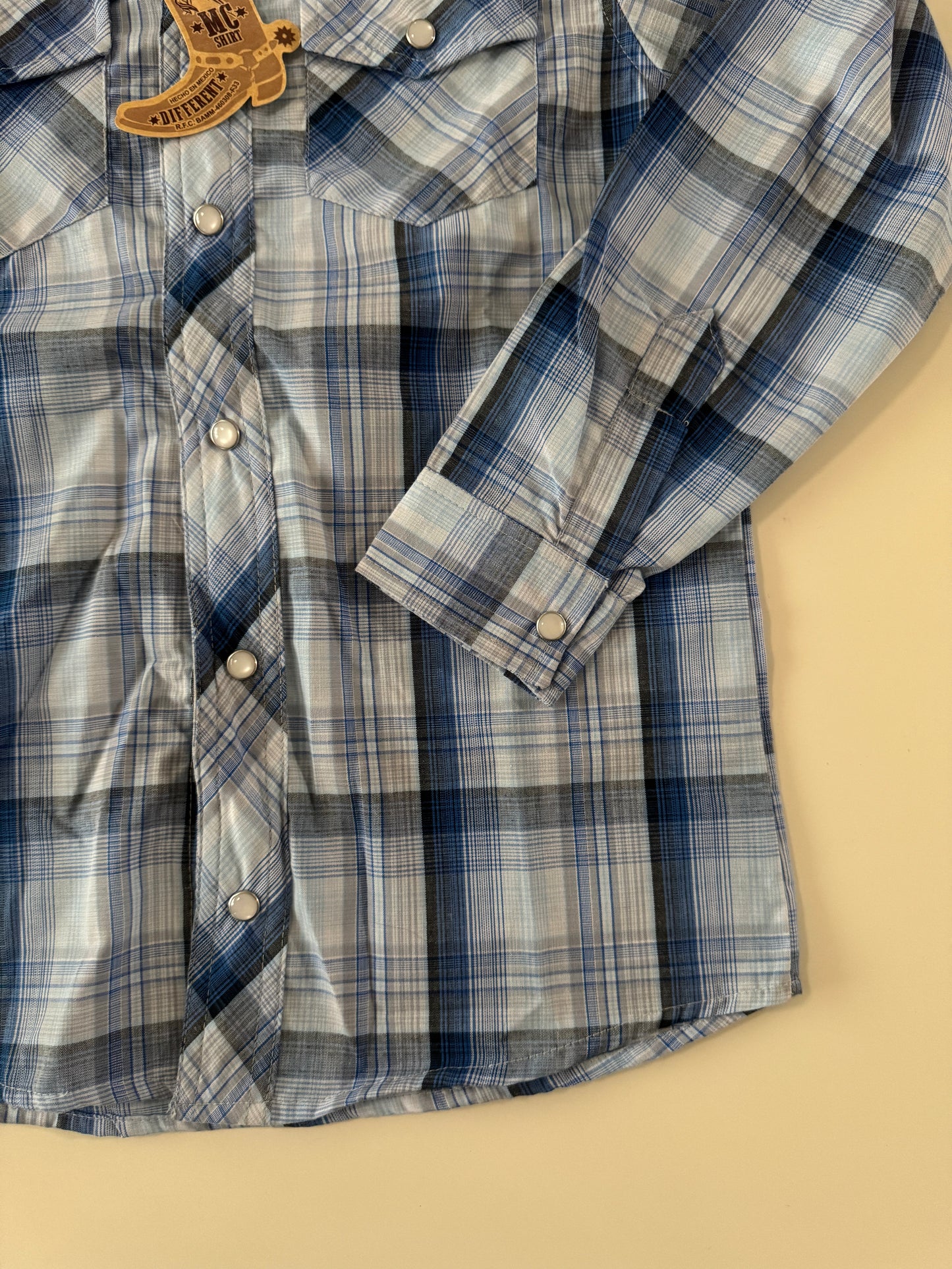 Camisa vaquera de cuadros celeste, Talla 12 años, MC Shirt, Niño