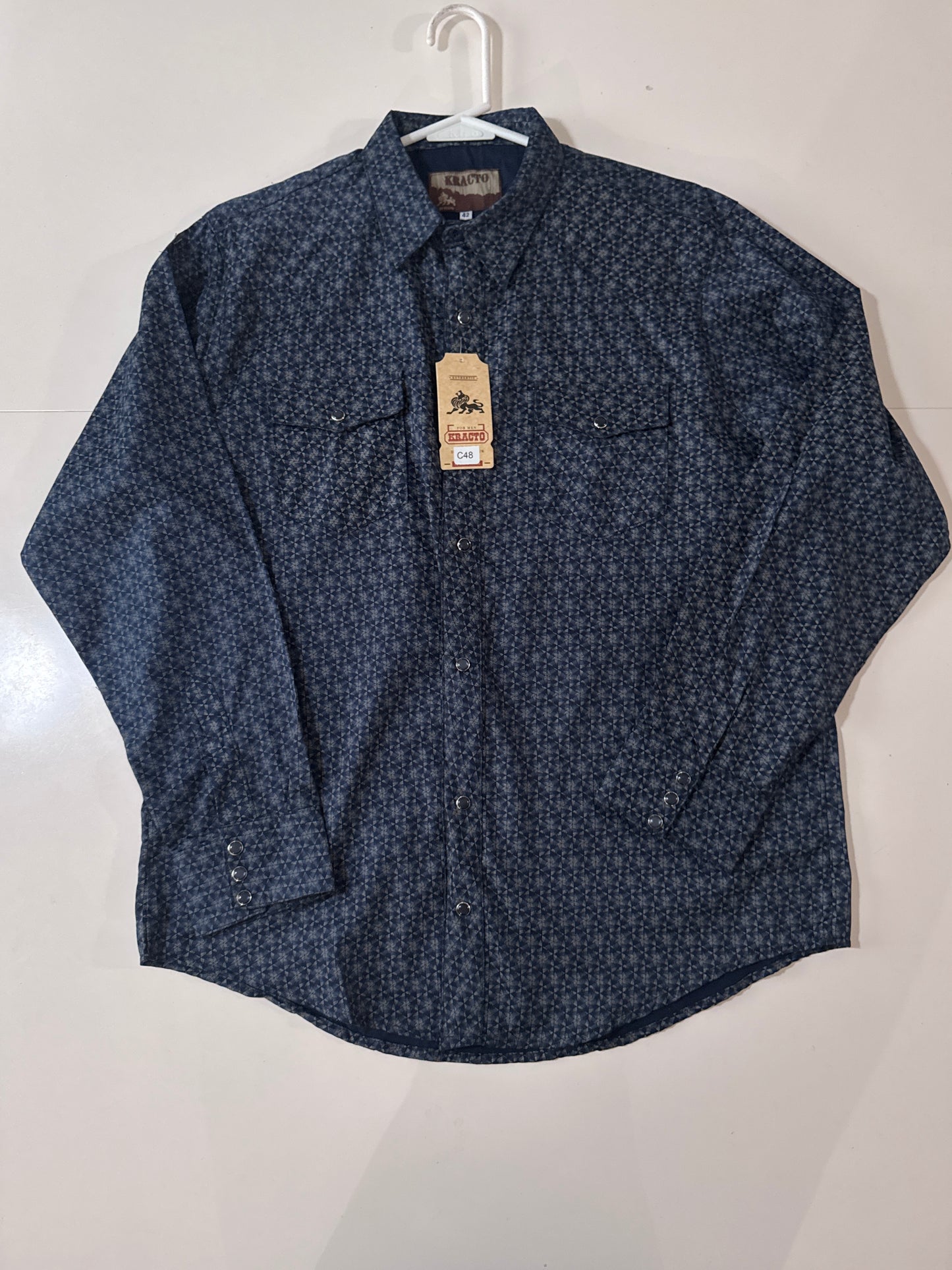 Camisa estampada rombos azul, Talla L, 42, Hombre, Kracto