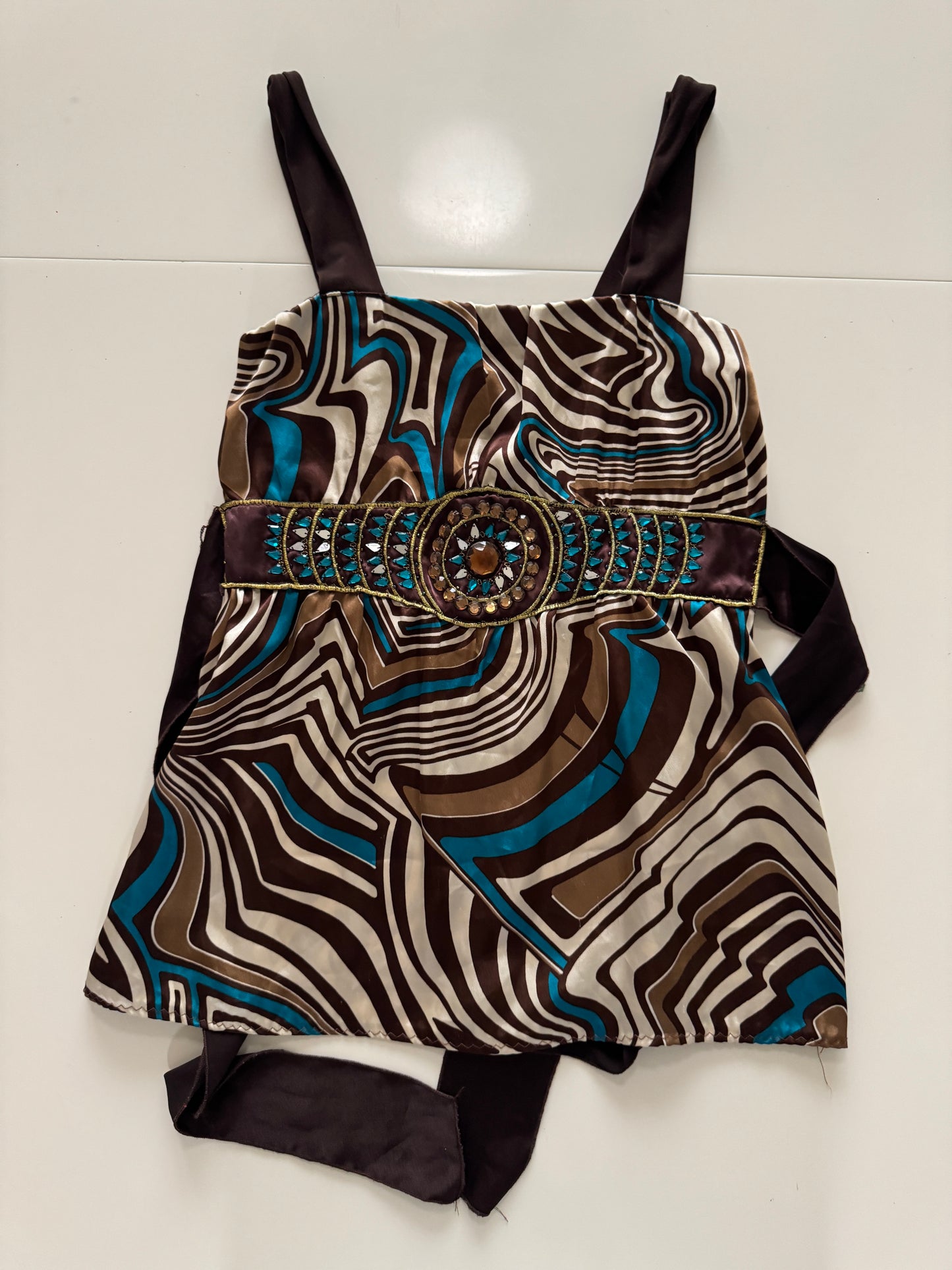 Blusa satinada estampada, Talla S, Mujer, LVO