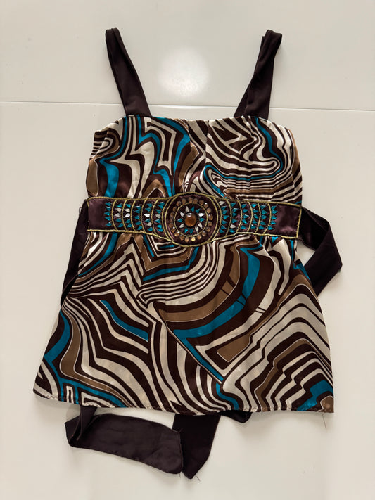 Blusa satinada estampada, Talla S, Mujer, LVO