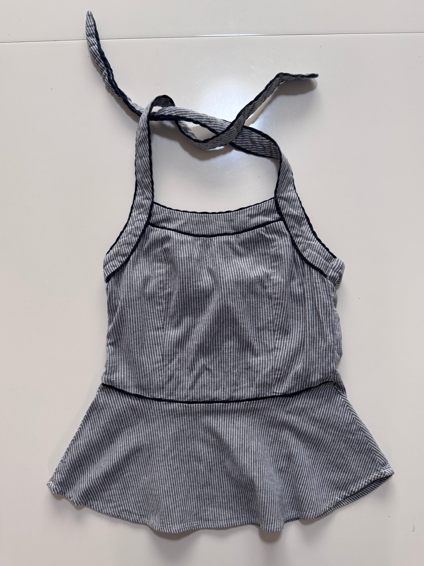 Blusa halter de rayas gris, Talla M (8-10 años), Niña, 2-hip