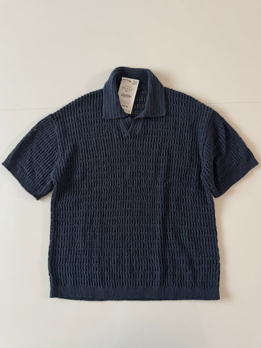 Polo de crochet azul marino, Talla M, Hombre, Zara