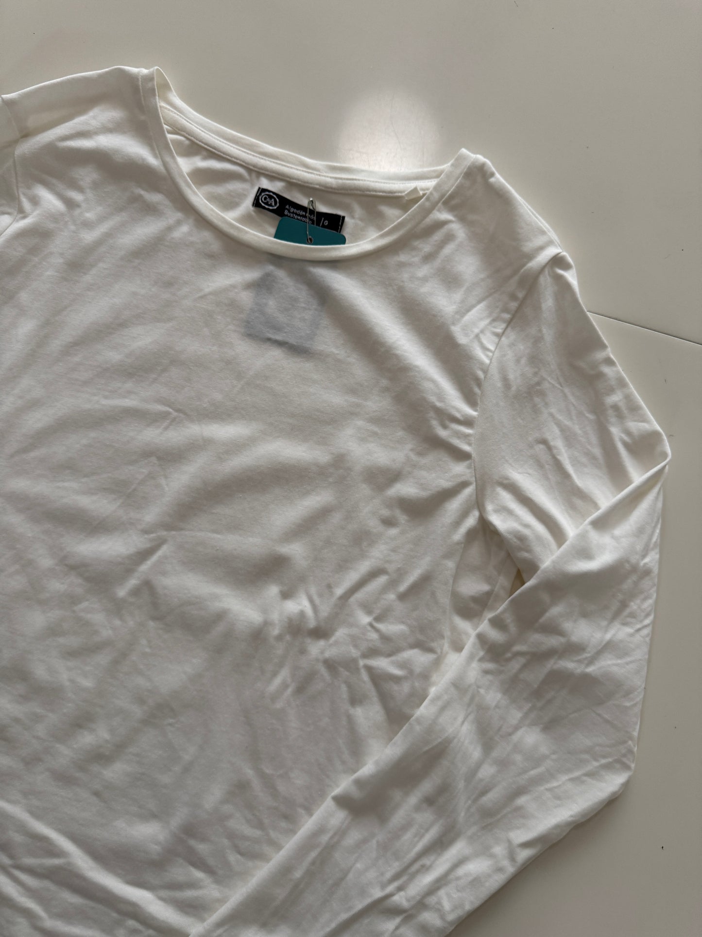 Playera manga larga blanca, Talla L, Mujer, C&A
