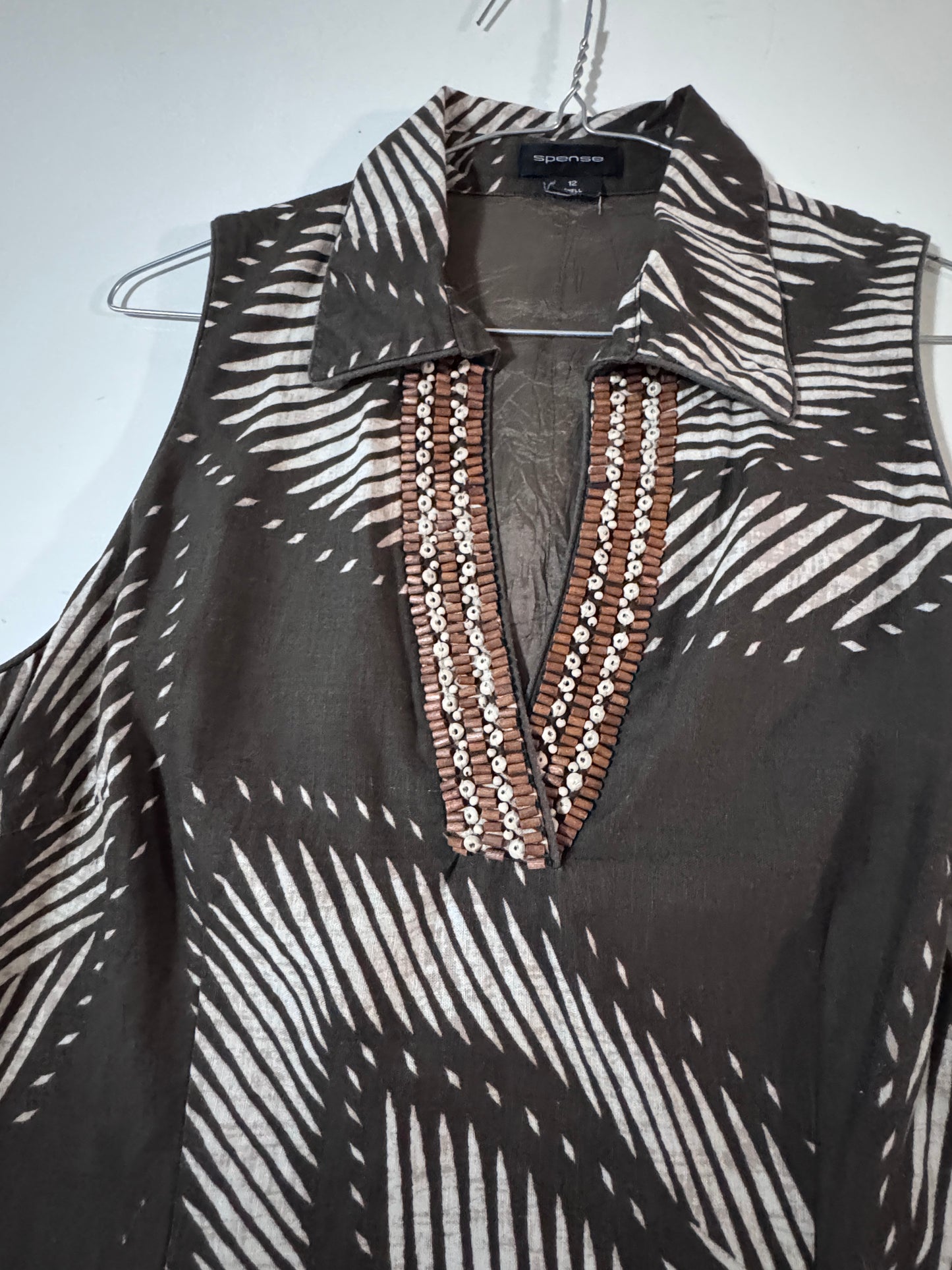 Vestido café estampado tribal, Talla 12, Mujer, Spense