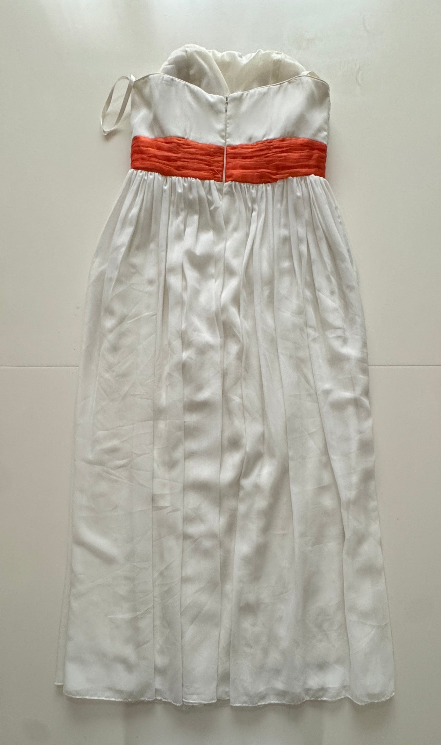 Vestido de cocktail blanco, cinta naranja, Talla M, Mujer
