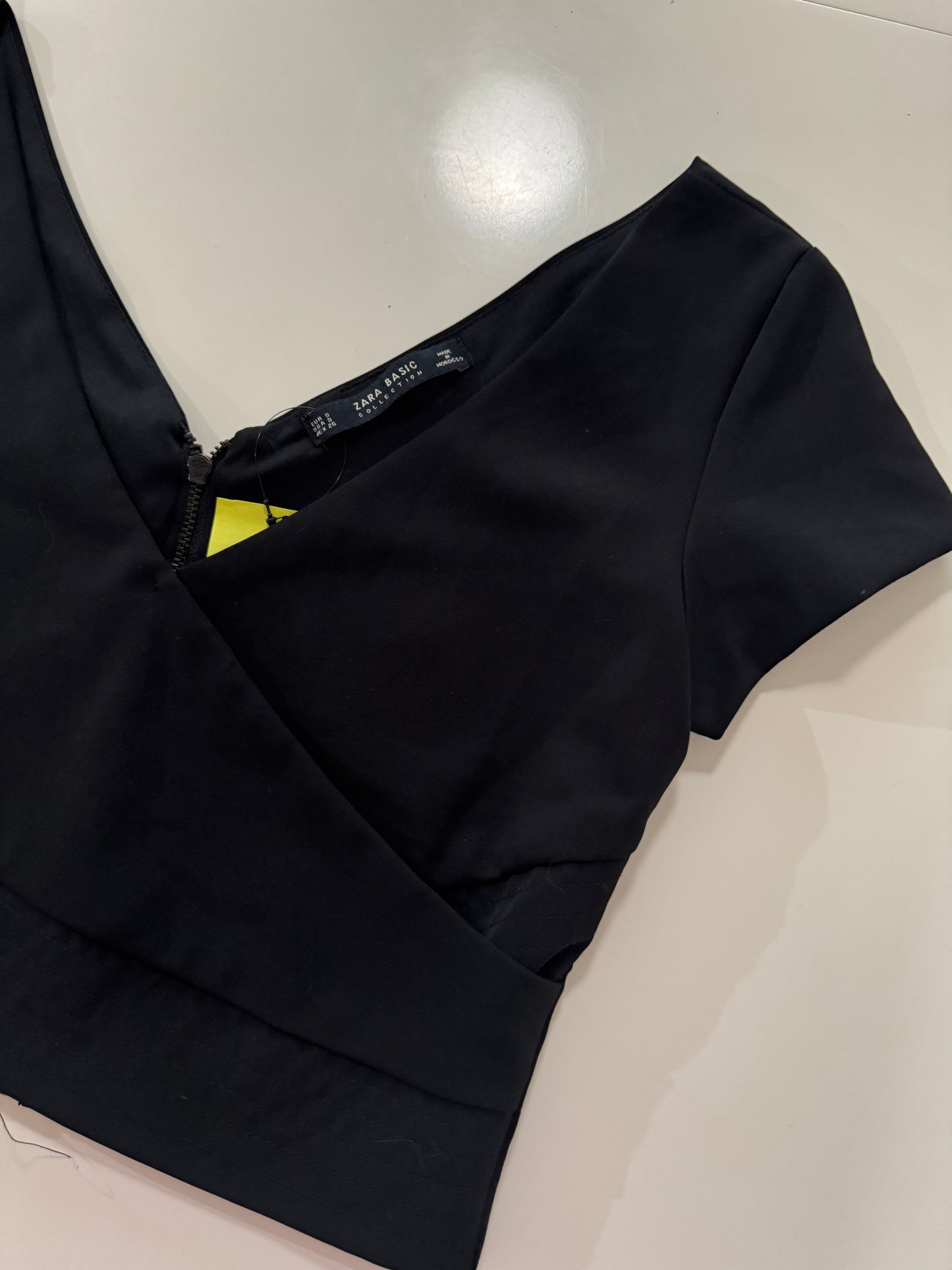 Crop top negro, Talla S,26, Mujer, Zara