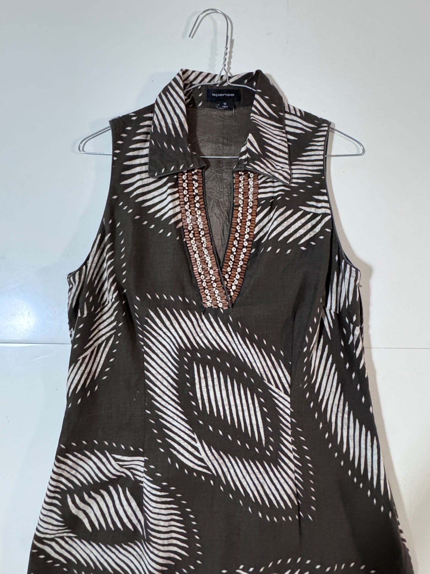 Vestido café estampado tribal, Talla 12, Mujer, Spense