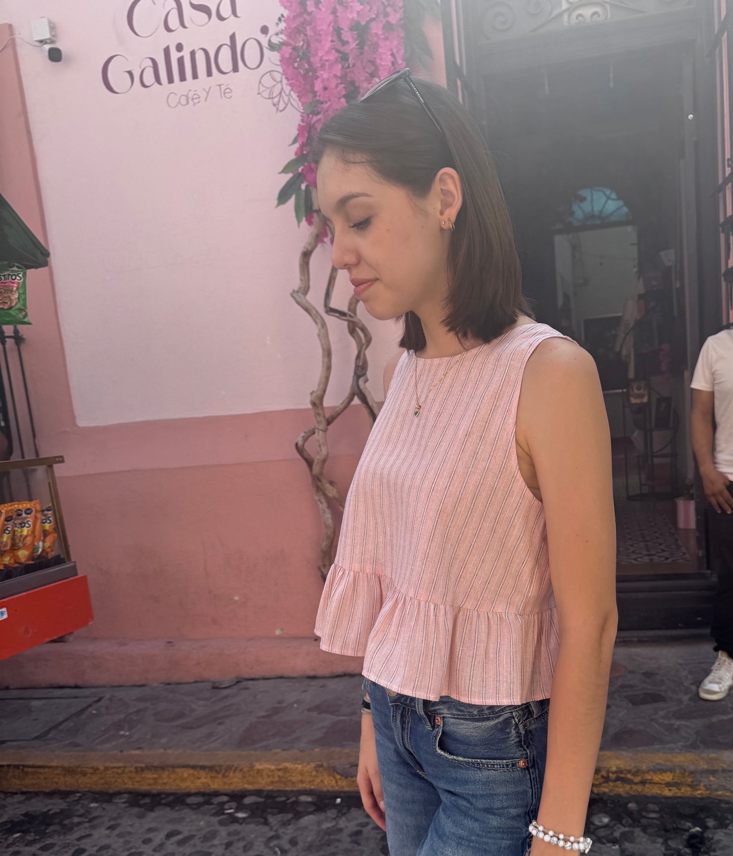 Blusa sin mangas rosa, Talla S, Mujer