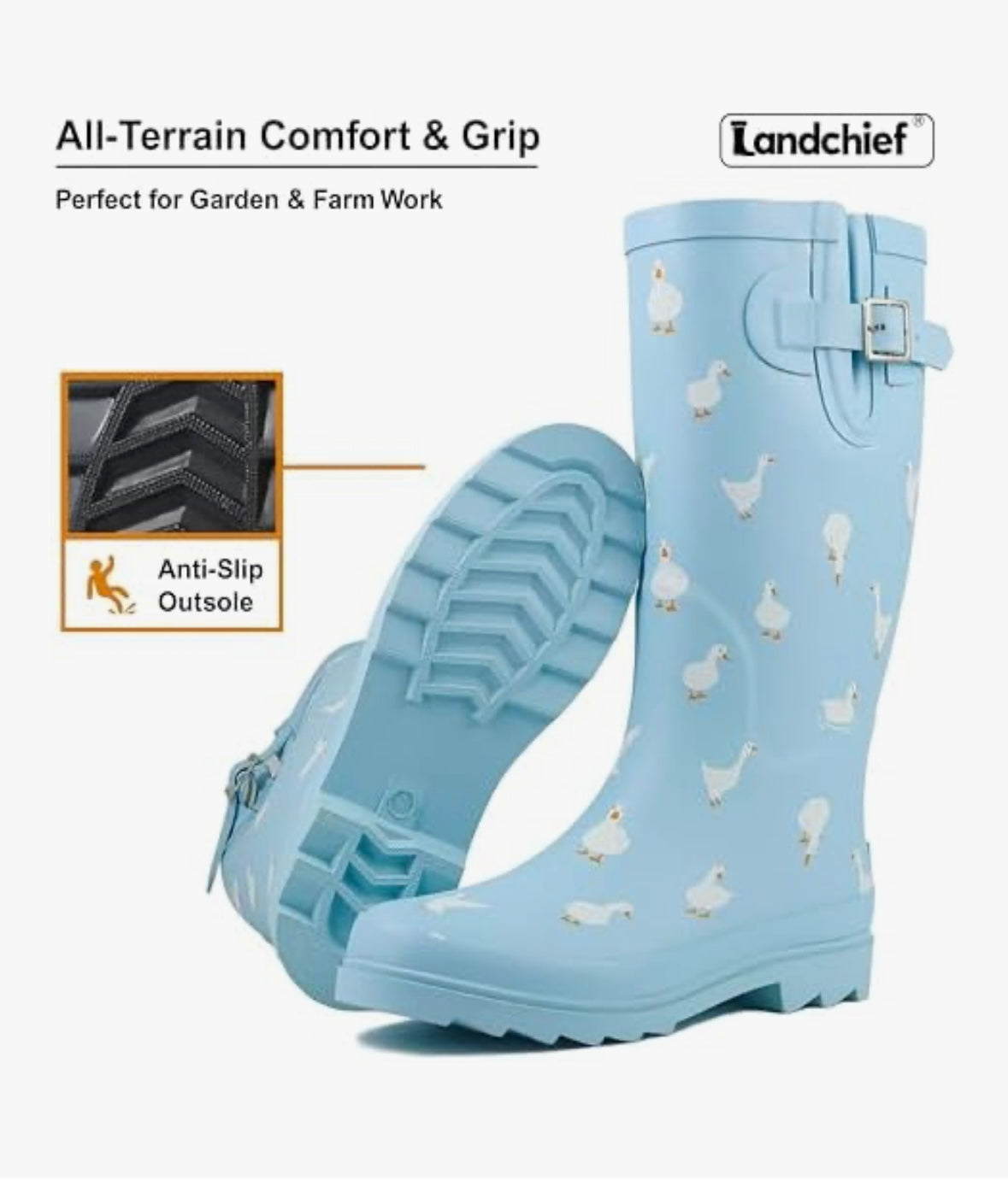 Botas de lluvia para jardín, Mujer, Talla 7usa, Landchief