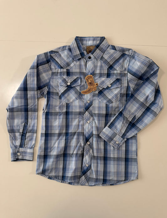 Camisa vaquera de cuadros celeste, Talla 12 años, MC Shirt, Niño
