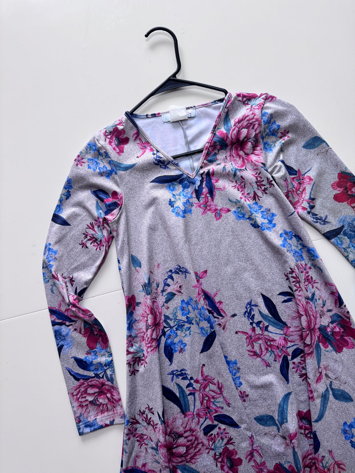 Vestido gris estampado flores, Talla S, Mujer, Cklass