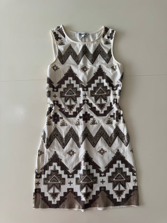 Vestido blanco con lentejuelas, Talla S, Mujer, Express