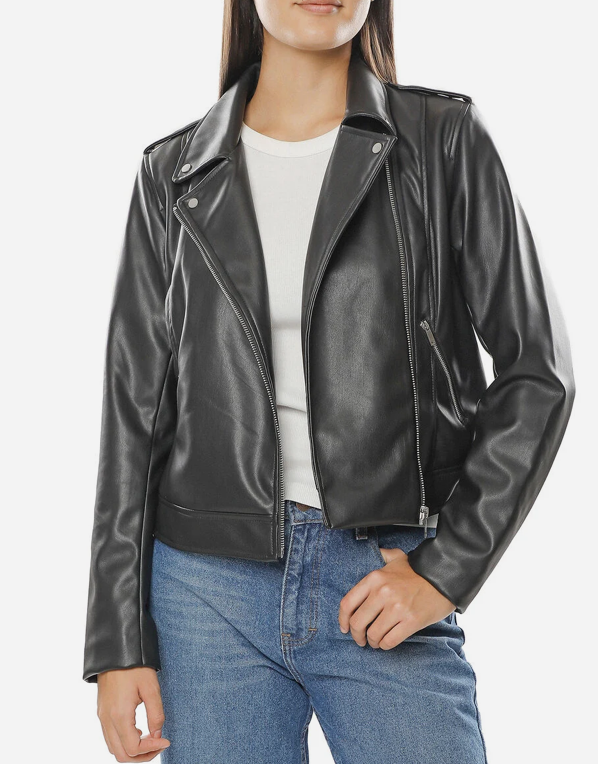 Chamarra Biker efecto piel, Talla S, Mujer