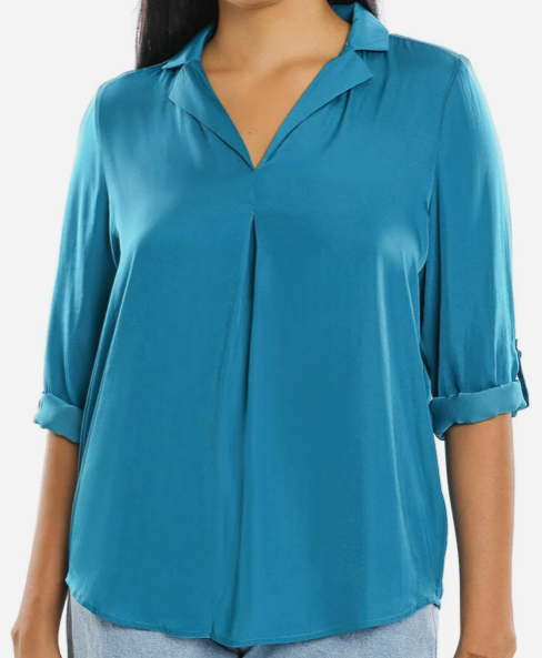 Blusa camisera turquesa, Talla M, Mujer