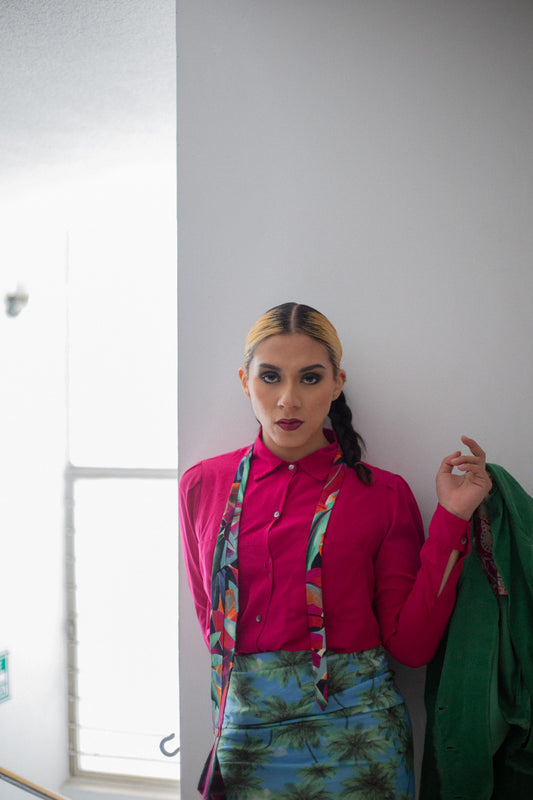 Falda estampada palmeras, Talla M, 28Mx, Mujer