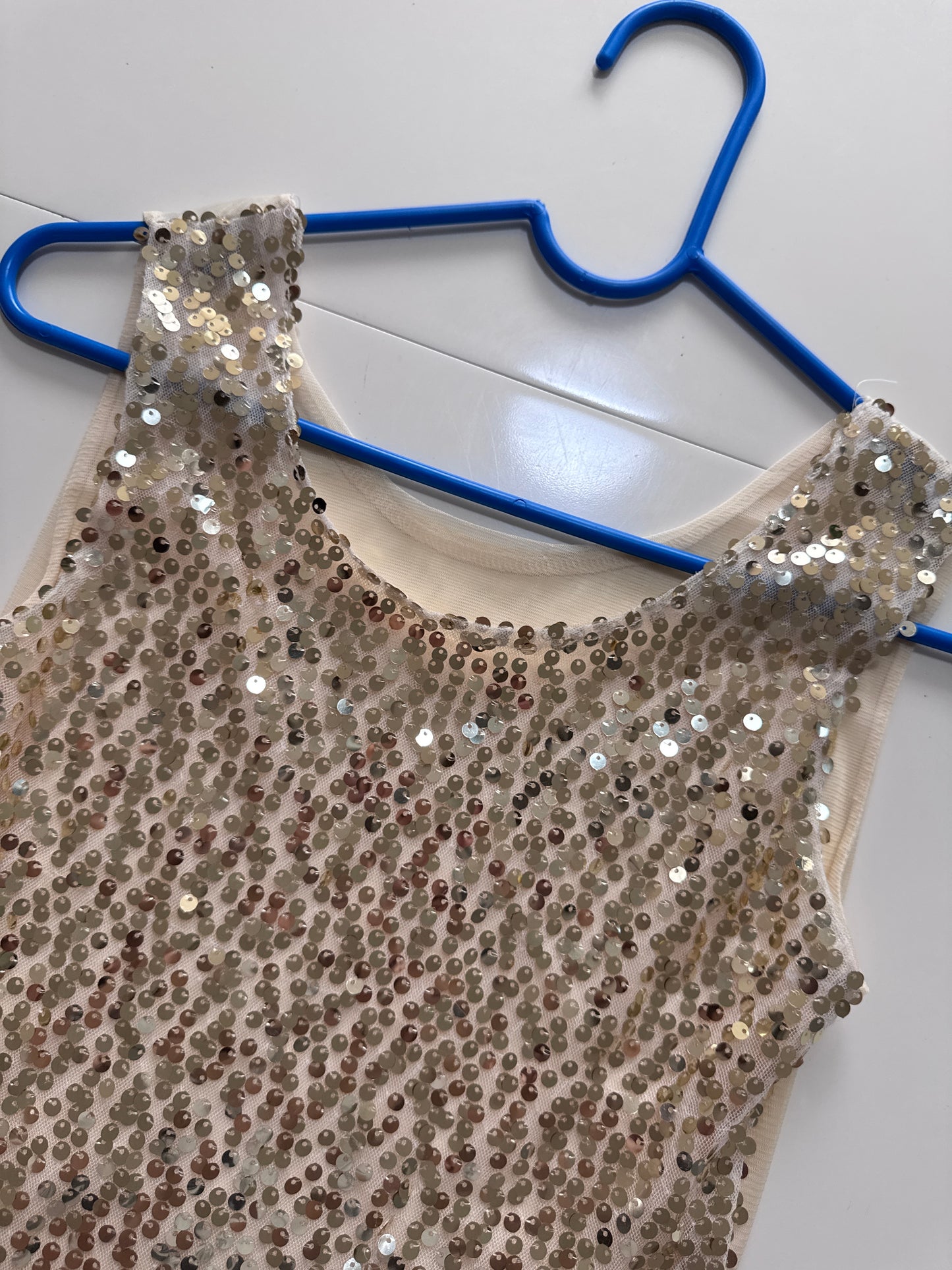 Blusa de lentejuelas doradas, Talla S, Mujer