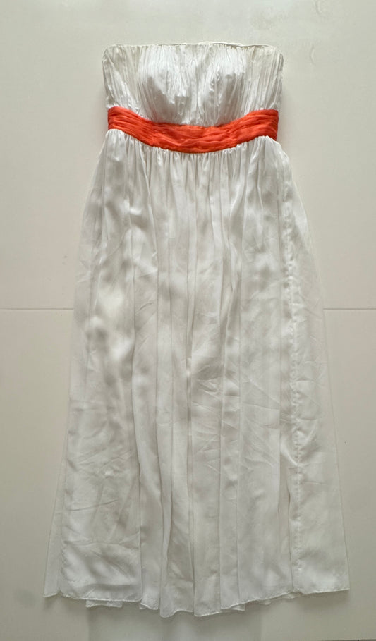 Vestido de cocktail blanco, cinta naranja, Talla M, Mujer