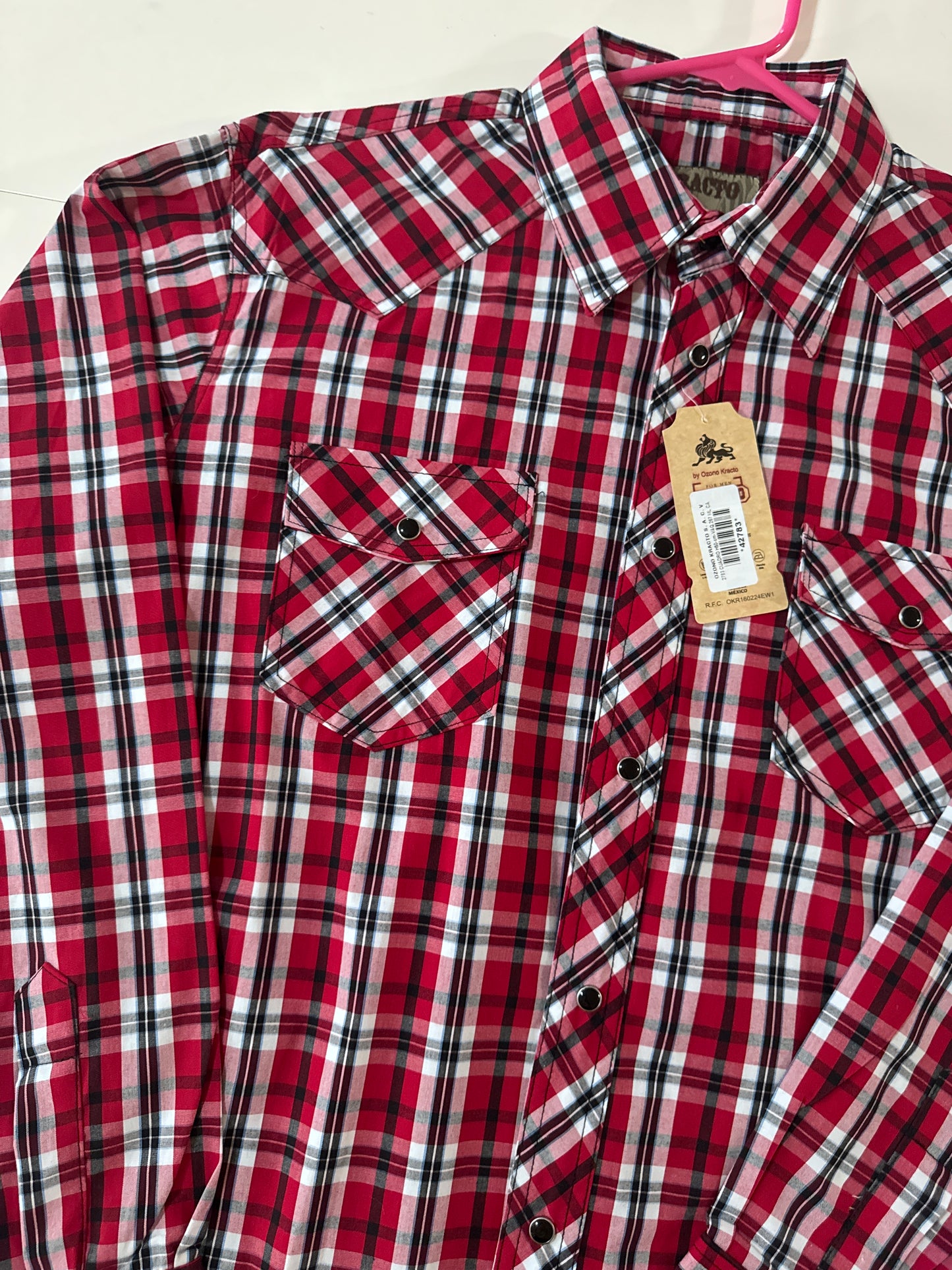 Camisa vaquera cuadros rojos, Talla 42,L, Hombre, Kracto