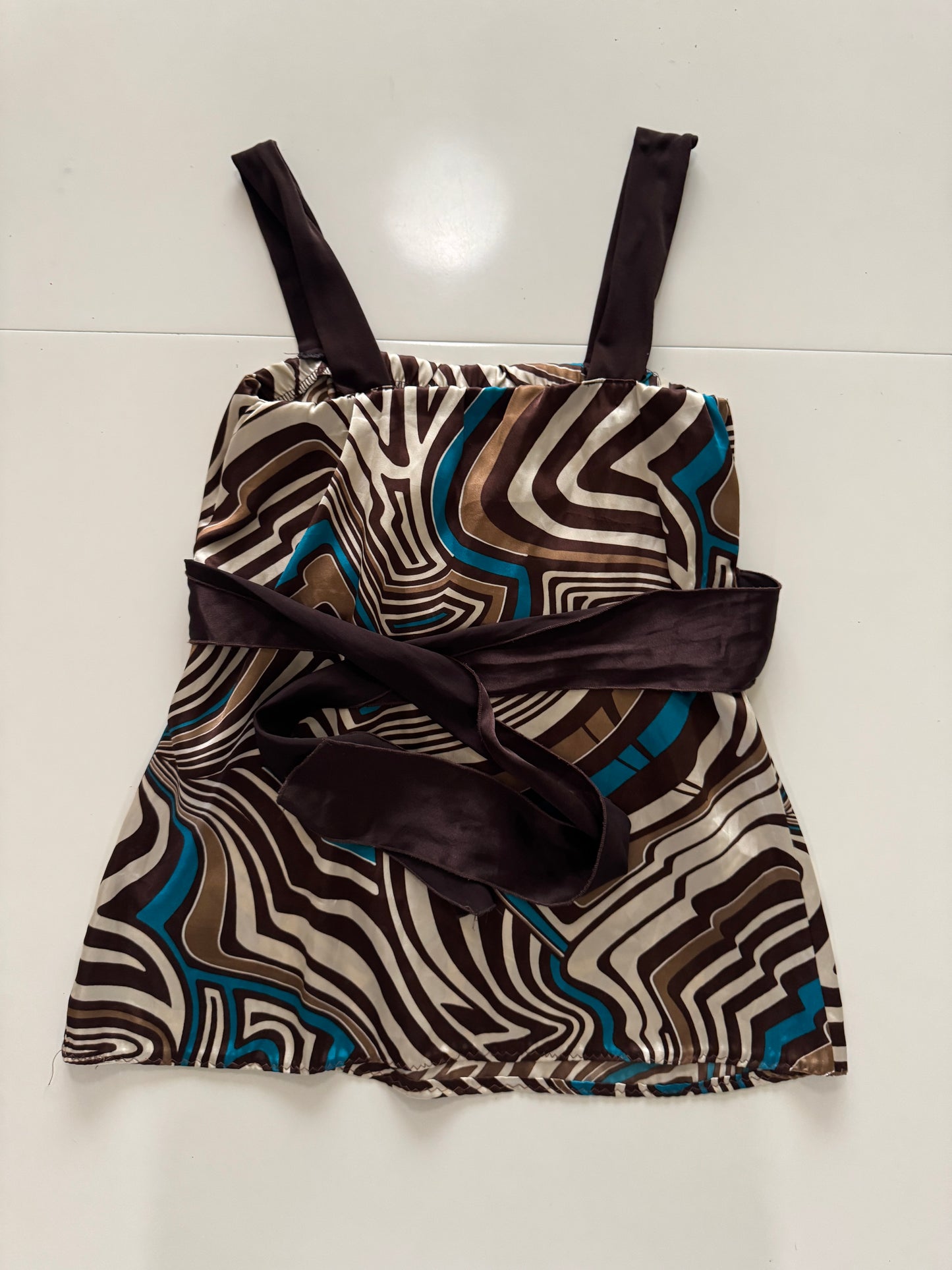 Blusa satinada estampada, Talla S, Mujer, LVO