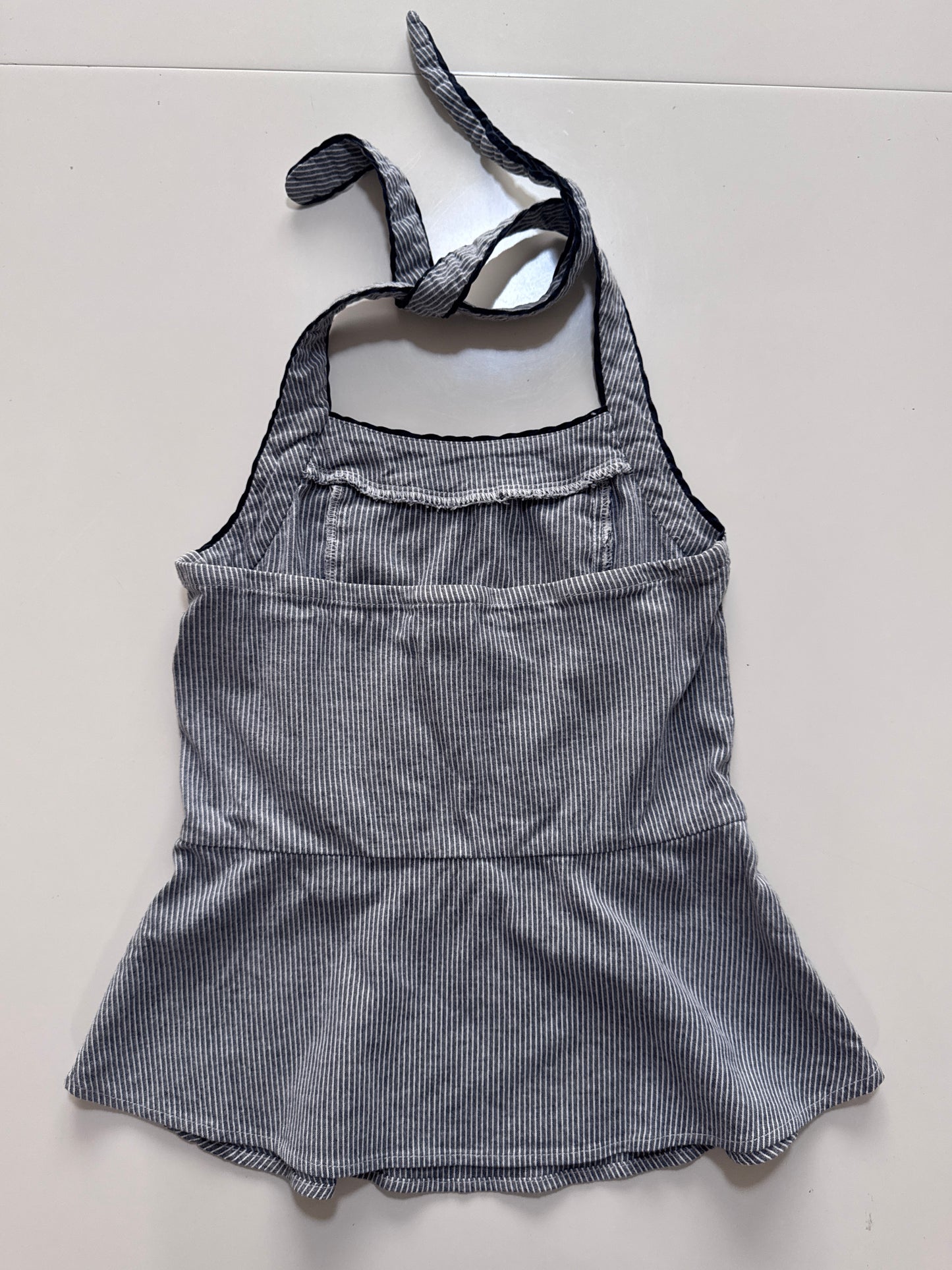 Blusa halter de rayas gris, Talla M (8-10 años), Niña, 2-hip