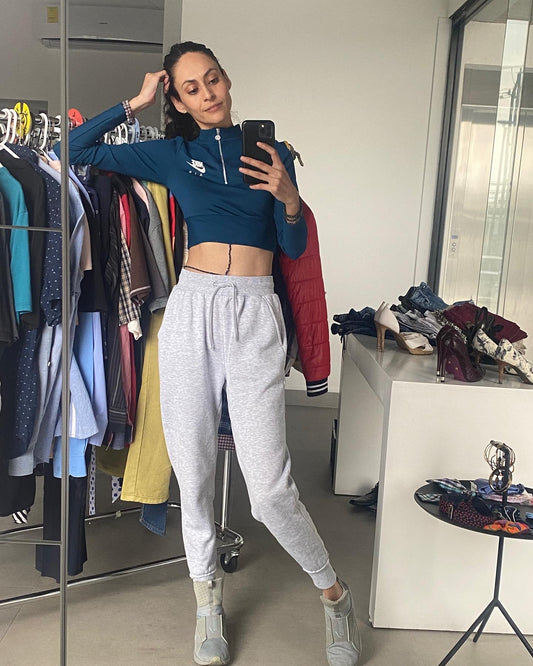Crop top deportivo, manga larga, Talla XS, Mujer