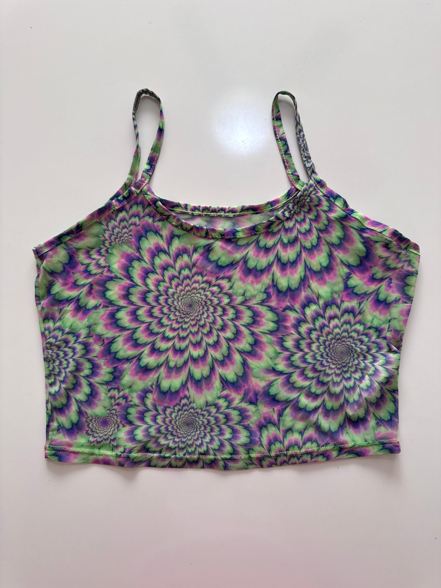 Crop top estampado psicodelico, Talla S, Mujer, Cuidado con el perro