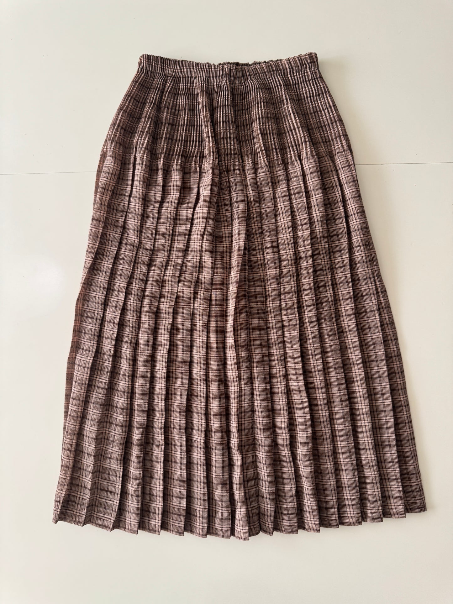 Falda tabloneada cafe, Talla S, Mujer