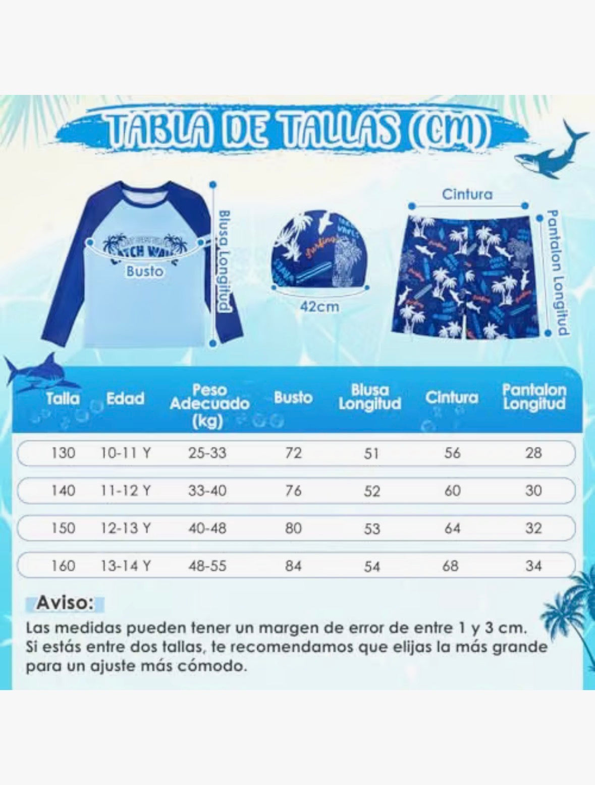 Traje baño 3 piezas, Niño, Talla 12-13años