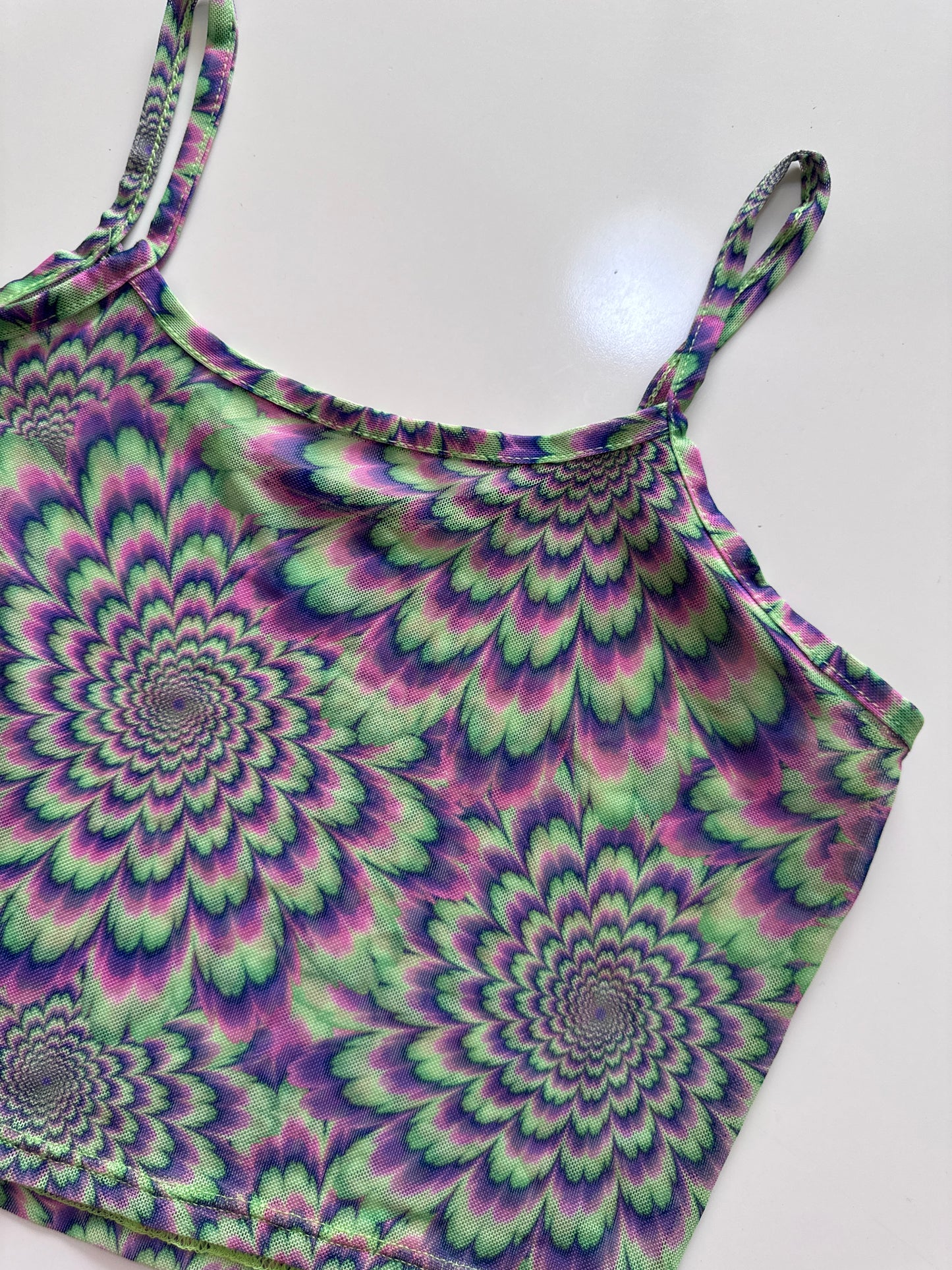 Crop top estampado psicodelico, Talla S, Mujer, Cuidado con el perro