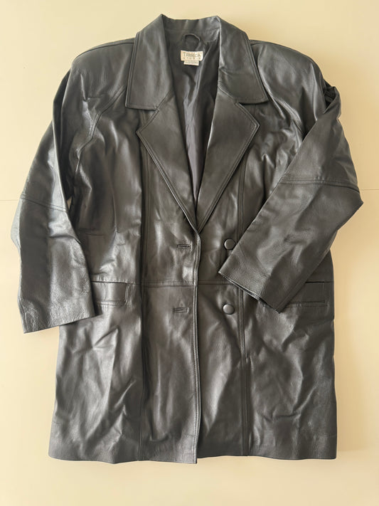 Gabardina negra de piel, Talla L, Mujer, Tribeca Studio