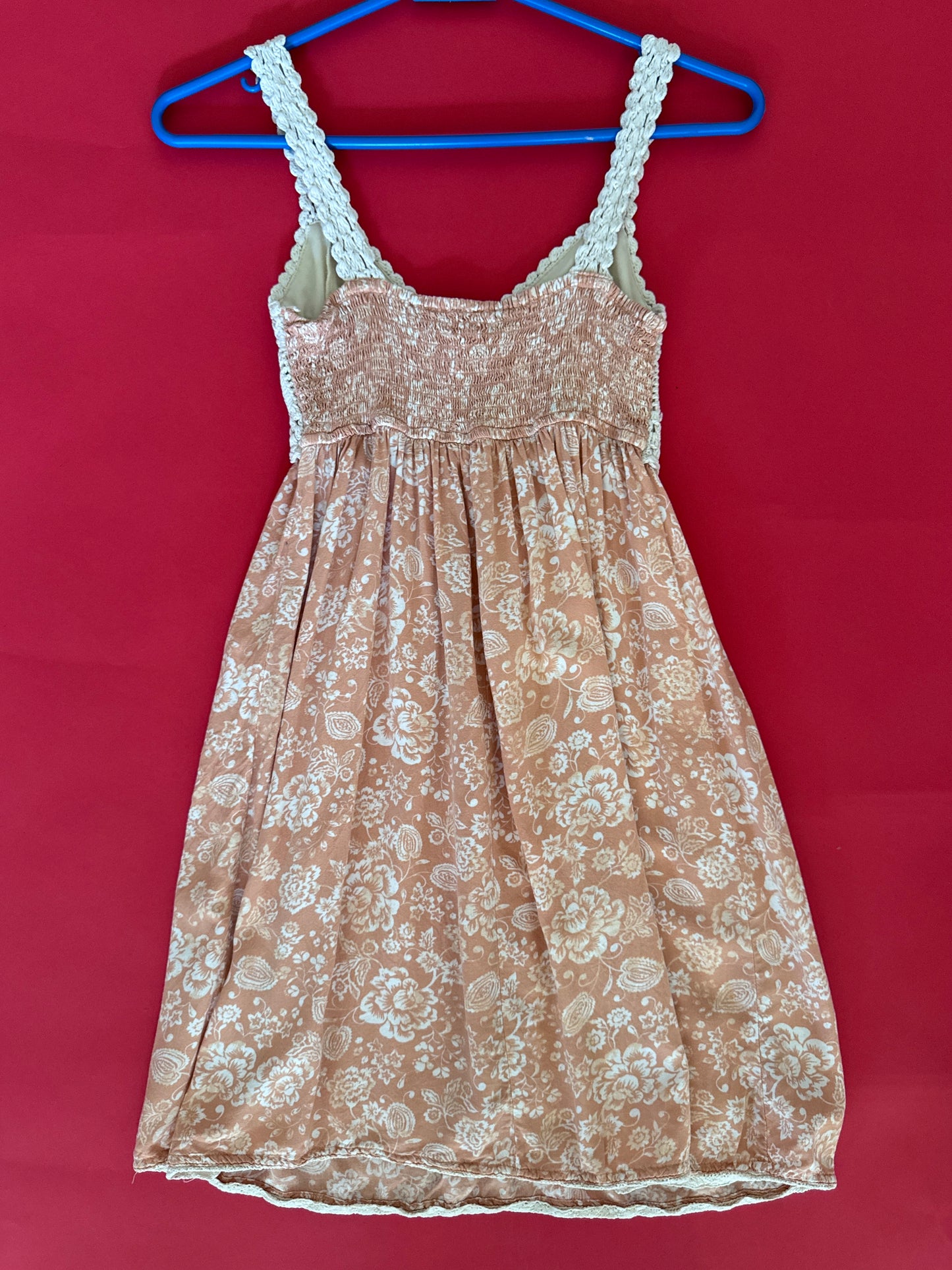Vestido estampado con crochet, Talla Xs, Mujer