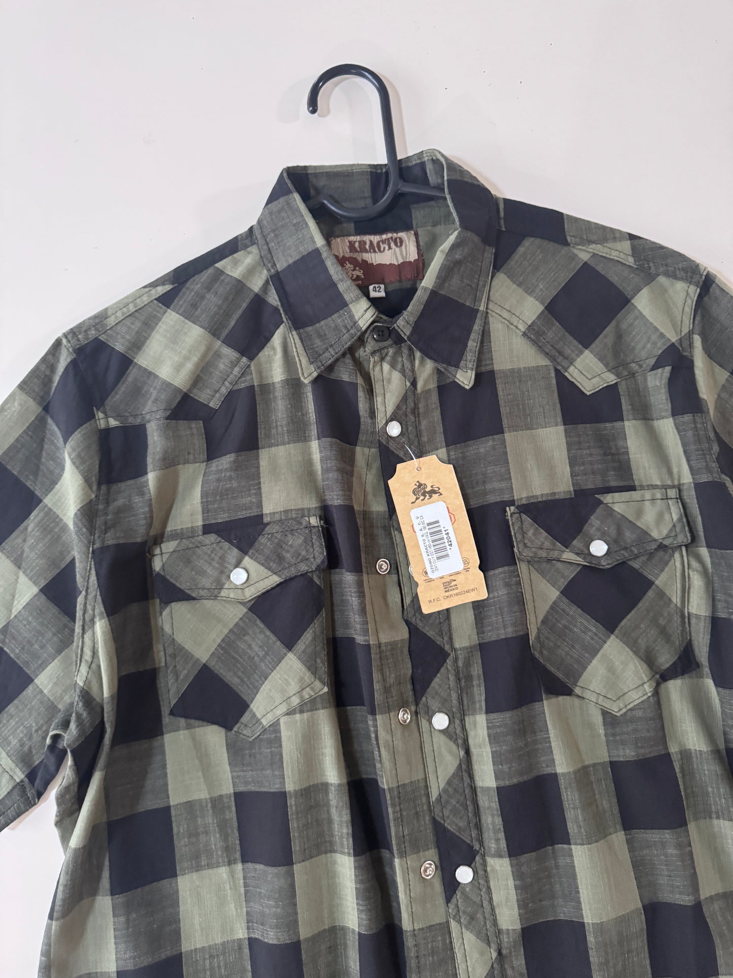 Camisa vaquera cuadros verdes, Talla 42,Xl, Hombre, Kracto