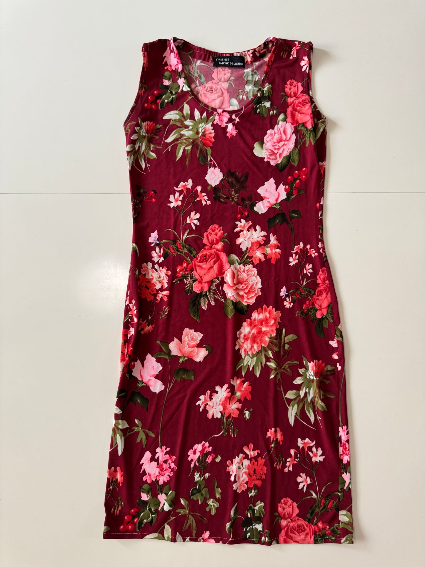 Vestido flores borgoña, Talla S, Mujer